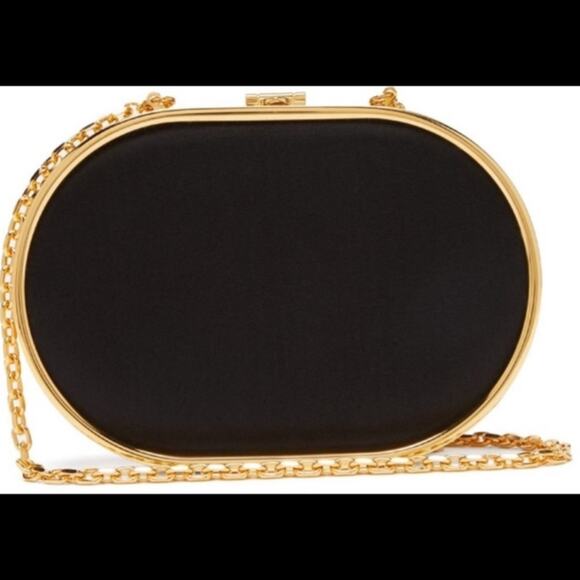 Mark Cross Gabriella Black Satin & Brass Clutch Chain Strap Bag - Picture 10 of 11